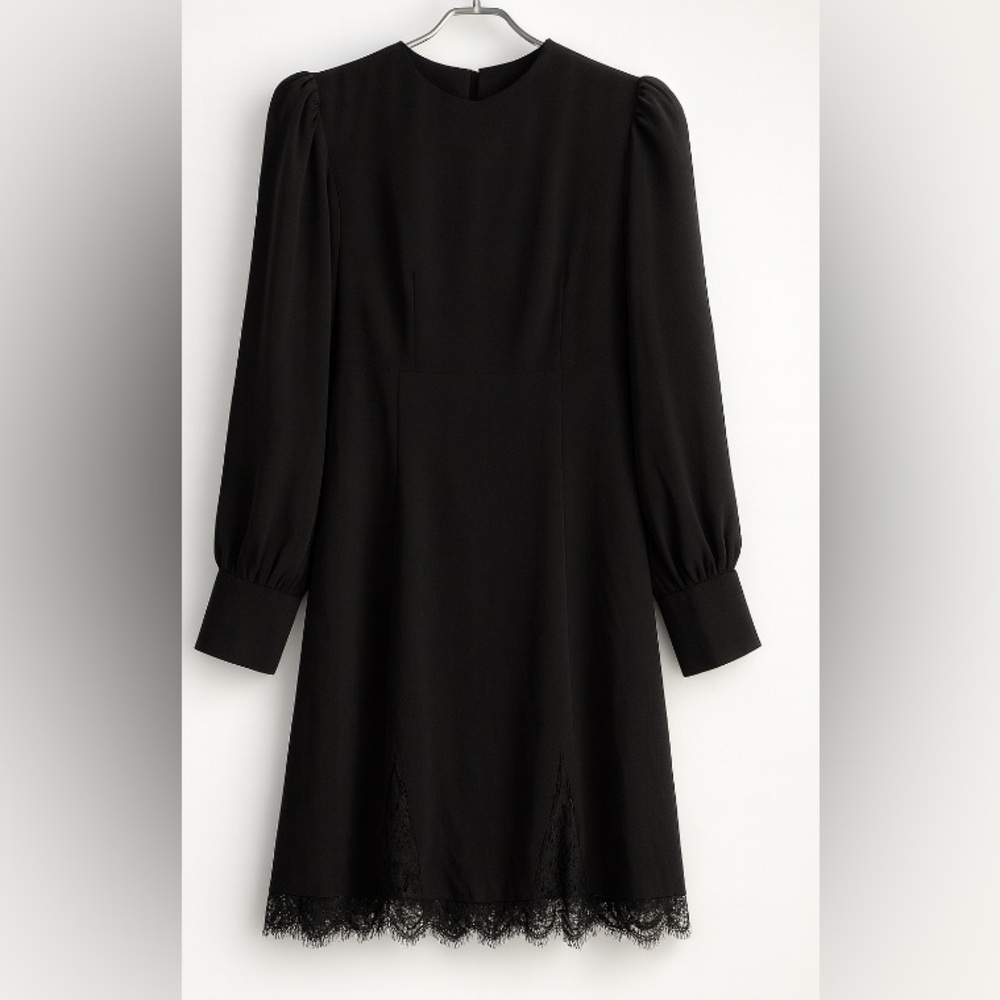 Zara Black Dress Small Mini Lace Trim Hem Gothic Cottagecore High Neck Party
